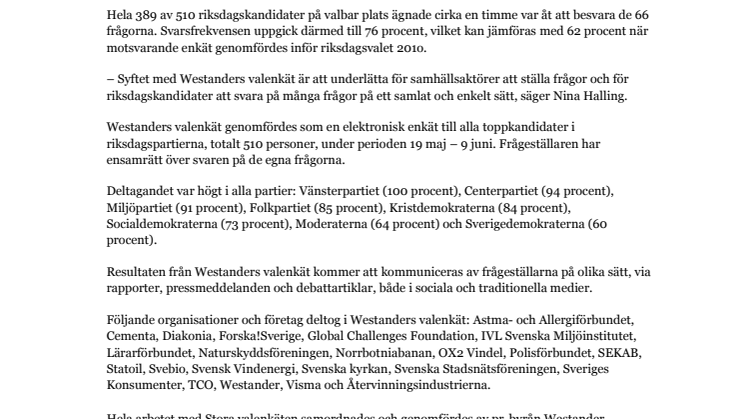 Rekordstort deltagande i Westanders valenkät