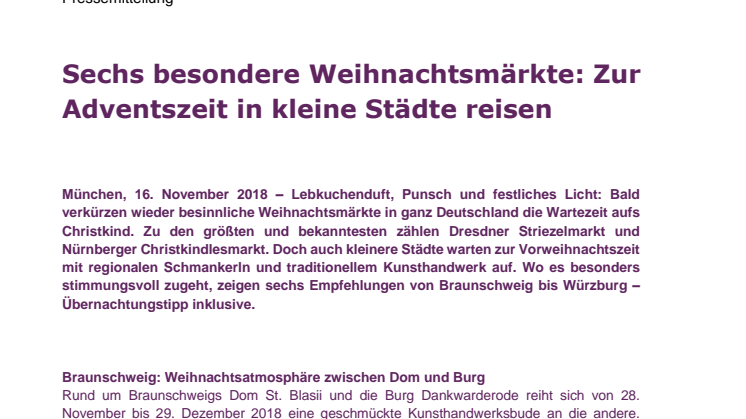 Sechs besondere Weihnachtsmärkte: Zur Adventszeit in kleine Städte reisen 