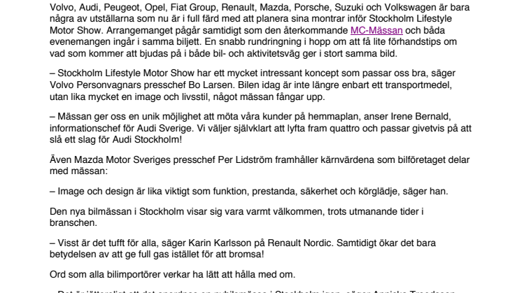 Bilimportörerna välkomnar Stockholm Lifestyle Motor Show 