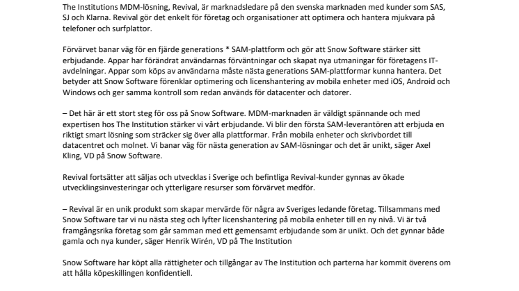 Snow Software förvärvar The Institution 