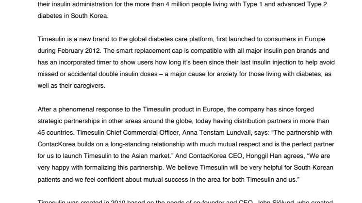 Timesulin heading East with new South Korean distribution partner