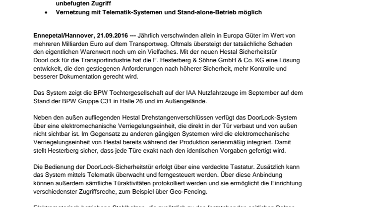 DoorLock von Hestal: Mehr Sicherheit für die Ladung