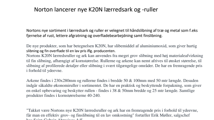 Norton lancerer nye K20N lærredsark og -ruller 