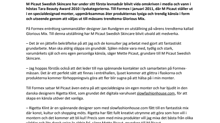 M Picaut utvald till Formex trendiga utställning Glorious Mix
