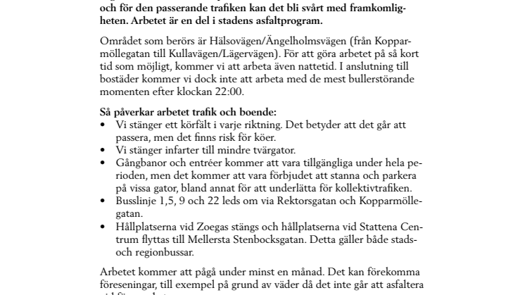 Hälsovägen/Ängelholmsvägen får ny asfalt