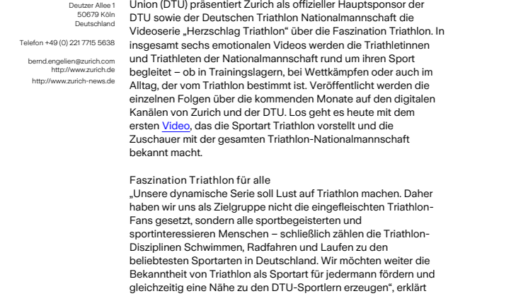 „Herzschlag Triathlon“: Zurich und DTU launchen Videoreihe mit Triathleten