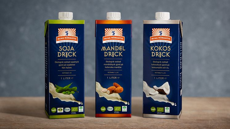 Kung Markattas nya ekologiska växtbaserade drycker: Sojadryck, Mandeldryck och Kokosdryck