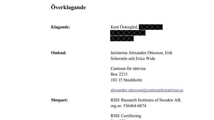 Kent Östergårds överklagande till förvaltningsrätten
