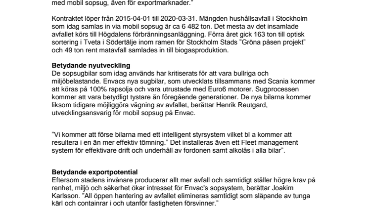 Envac Scandinavia AB blir ny entreprenör i Stockholm för insamling av hushållsavfall med mobil sopsug
