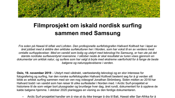 Filmprosjekt om iskald nordisk surfing sammen med Samsung