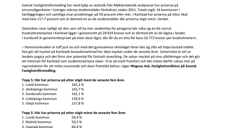 Mäklare i Karlstad: ”Vi är på stark framfart som studentstad”