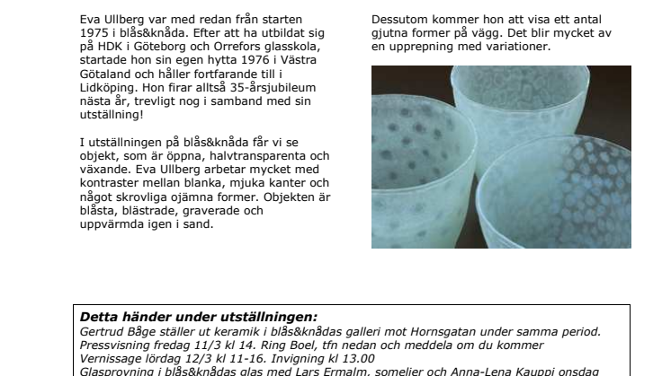 Glasutställning med Eva Ullberg på blås&knåda