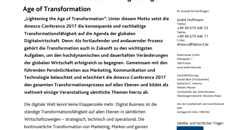 dmexco Conference Motto 2017: Lightening the Age of Transformation