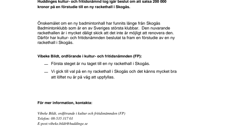 Ny rackethall i Skogås