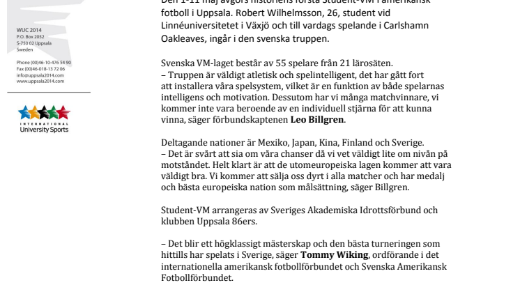 Växjöstudent till Student-VM i amerikansk fotboll