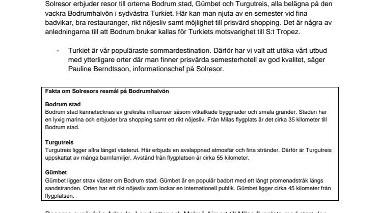 Solresors sommarnyhet: Bodrum - Turkiets svar på S:t Tropez