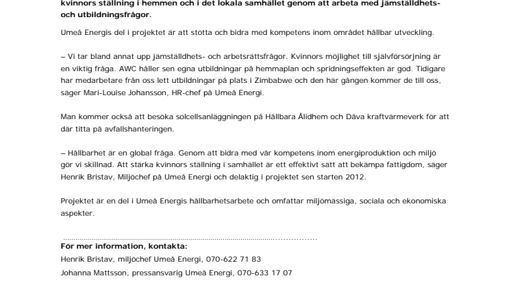 Umeå Energi bidrar med kompetens i SIDA-projekt