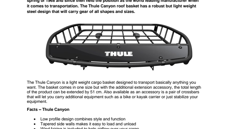 Thule Introduces the new Thule Canyon roof basket
