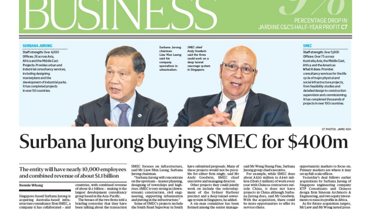 Surbana Jurong buying SMEC for $400m
