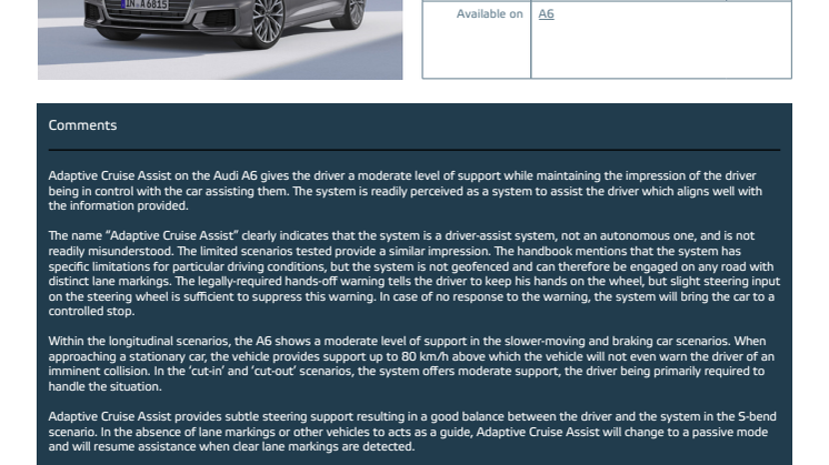 Automated Driving 2018 - Audi A6 datasheet - October 2018