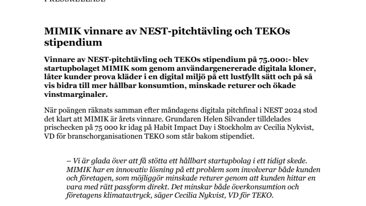 PM - MIMIK vinnare av NEST-pitchtävling och TEKOs stipendium.pdf