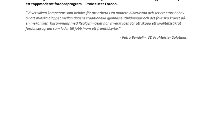 Pressinbjudan: Nya utbildningen ProMeister Fordon visas upp i montern på gymnasiemässan. Välkommen!