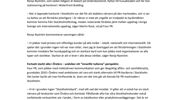 Four PR förstärker i Stockholm