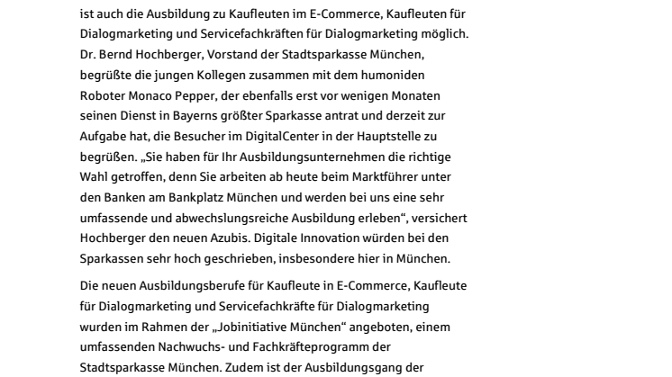 90 Azubis starten ihre Ausbildung bei der Stadtsparkasse München mit zum Teil neuen Ausbildungsberufen