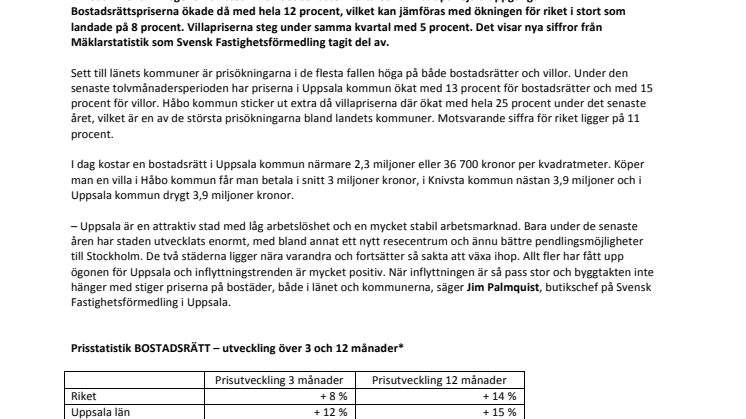 Rejäla prisökningar på bostadsmarknaden i Uppsala