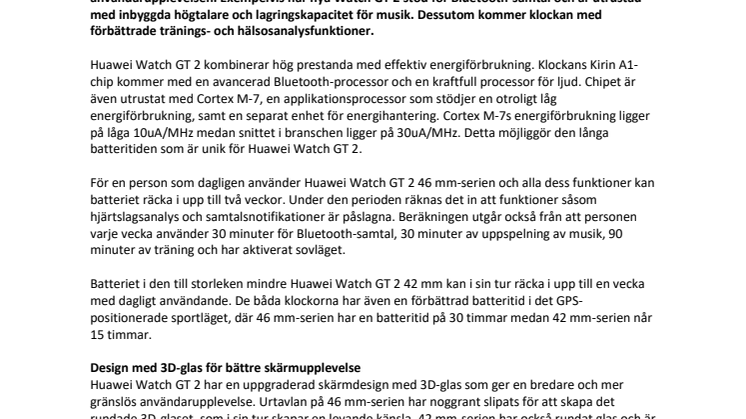 Huawei lanserar Watch GT 2  – kraftfull batteritid och smarta träningsfunktioner