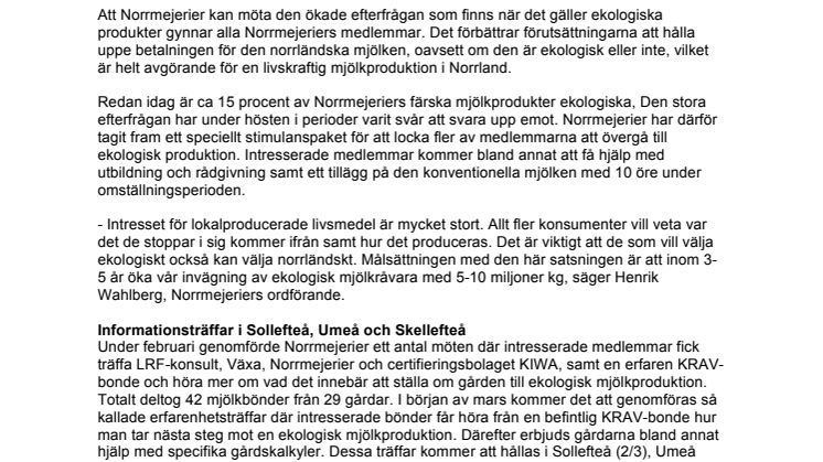 Norrmejerier storsatsar på mer ekologisk mjölk: Så ska norrländska mjölkbönder lockas att satsa på KRAV-produktion