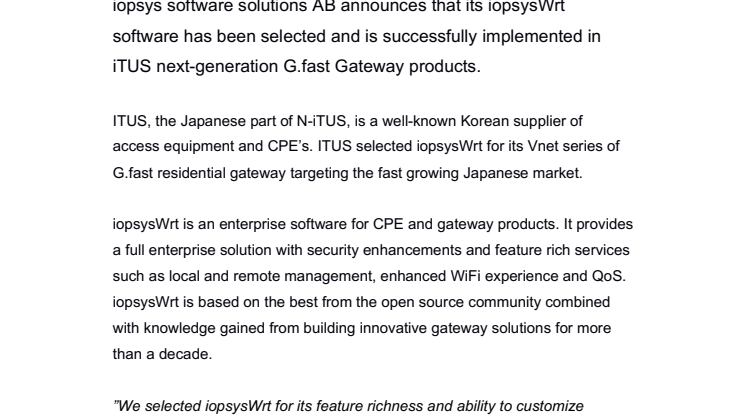 iopsys software solutions in strategic software deal in Japan