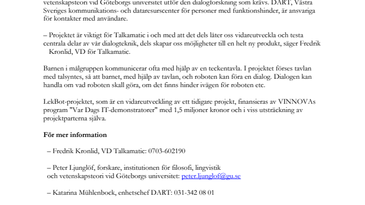 Talkamatic, DART och Göteborgs universitet utvecklar talande robot