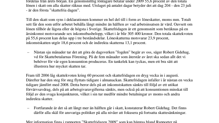 Skattefridagen infaller 23 juli i år 