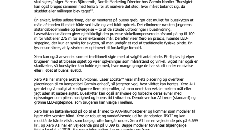 Garmin® lancerer Xero™, et digitalt buesigte med automatisk afstandsmåling