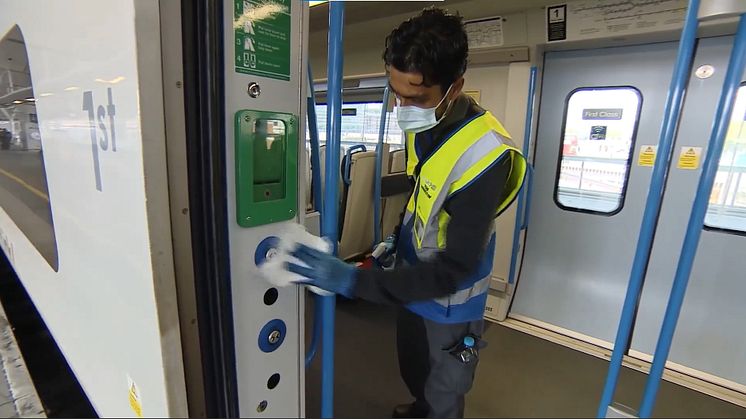 Applying the long-lasting viricide to a Thameslink train