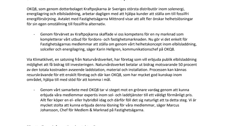 OKQ8 hjälper Fastighetsägarna MittNords medlemmar till en grönare vardag 