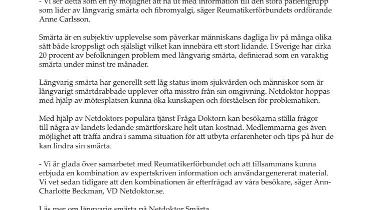 Smärta – en ny mötesplats på Netdoktor.se