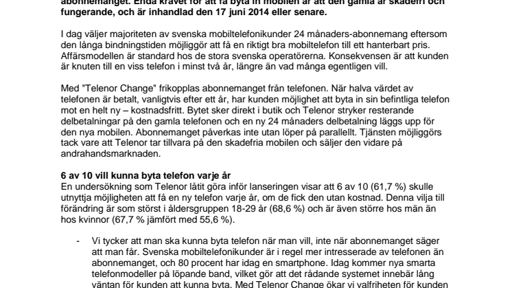 Telenor gör det möjligt för kunder att få ny mobiltelefon varje år – frikopplar mobilen helt från abonnemanget