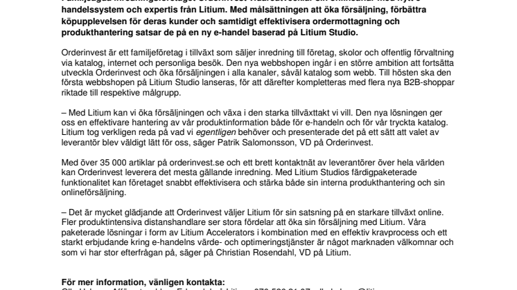 Orderinvest tar affären online med Litium