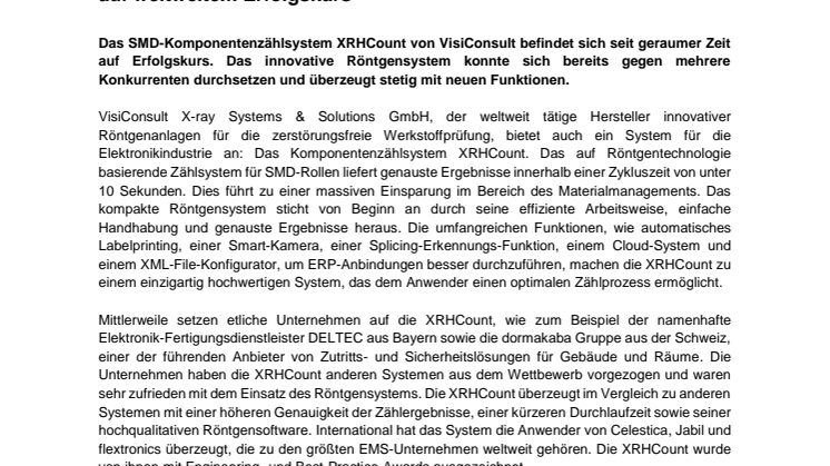 Röntgenbasiertes SMD-Komponentenzählsystem von VisiConsult auf weltweitem Erfolgskurs