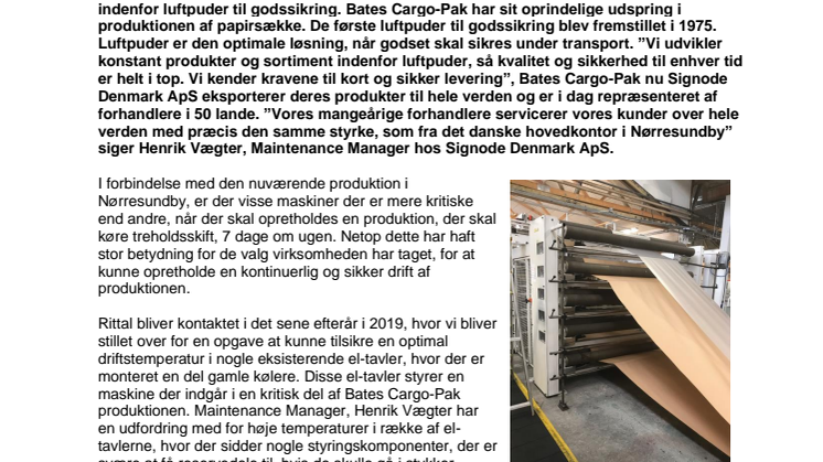 Signode Denmark ApS tilsikrer optimal driftstemperatur i el-tavler