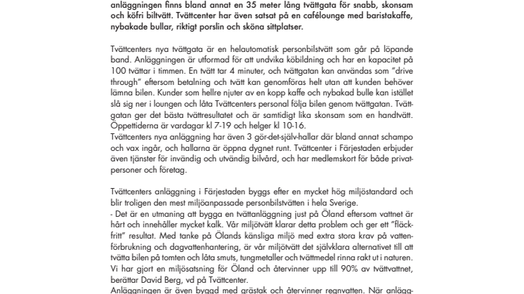 Tvättcenter bygger  ny biltvätt i Färjestaden - Smidigt, miljövänligt och köfritt