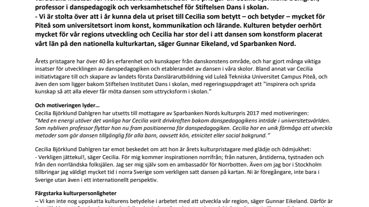 Cecilia Björklund Dahlgren får Sparbanken Nords kulturpris