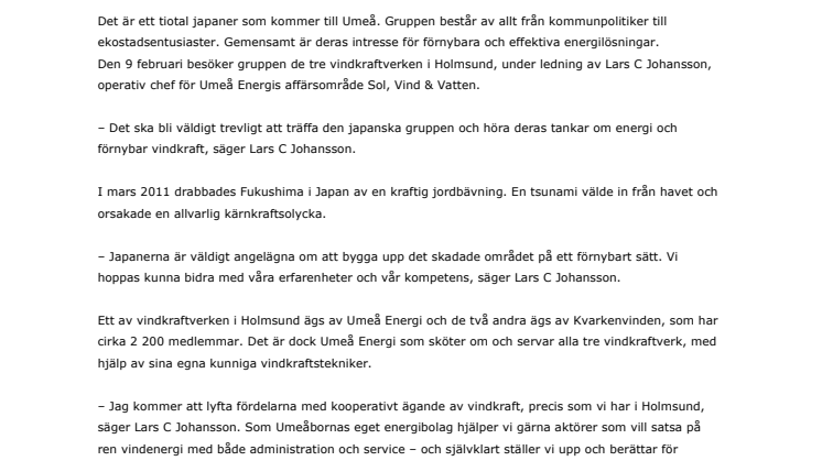 Japaner intresserade av Umeå Energis vindkraft