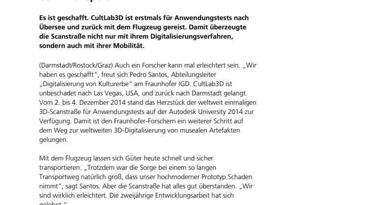 Fraunhofer-3D-Scanstraße bewährt sich auch beim Transport
