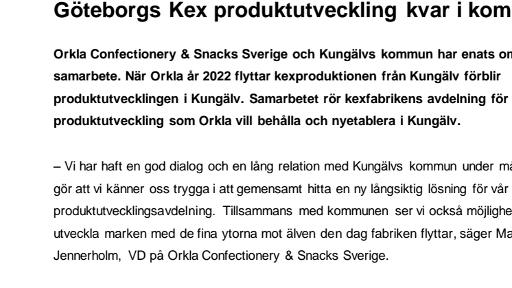 Göteborgs Kex produktutveckling kvar i kommunen