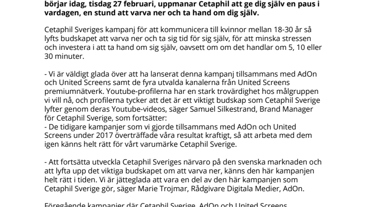 Cetaphil Sverige och AdOn förlänger och fördjupar samarbetet med United Screens genom en ny kampanj
