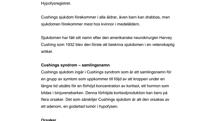 Cushings sjukdom – fakta om orsaker, symtom, diagnos och behandling