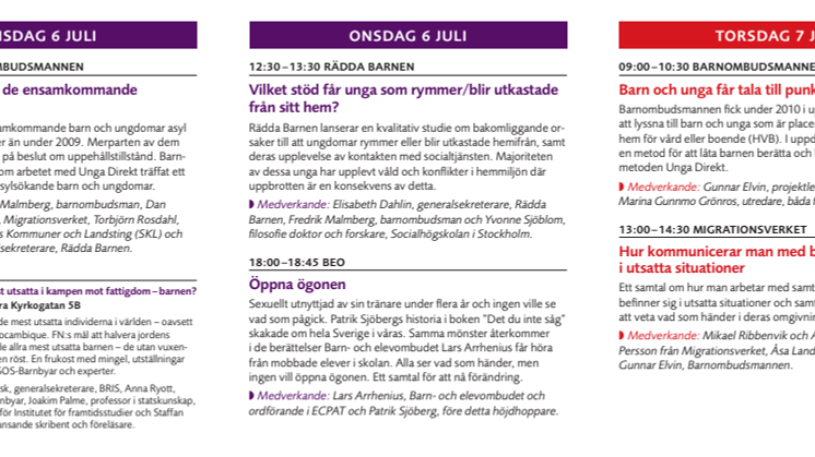 Program Barnrättstorget Almedalen 2011